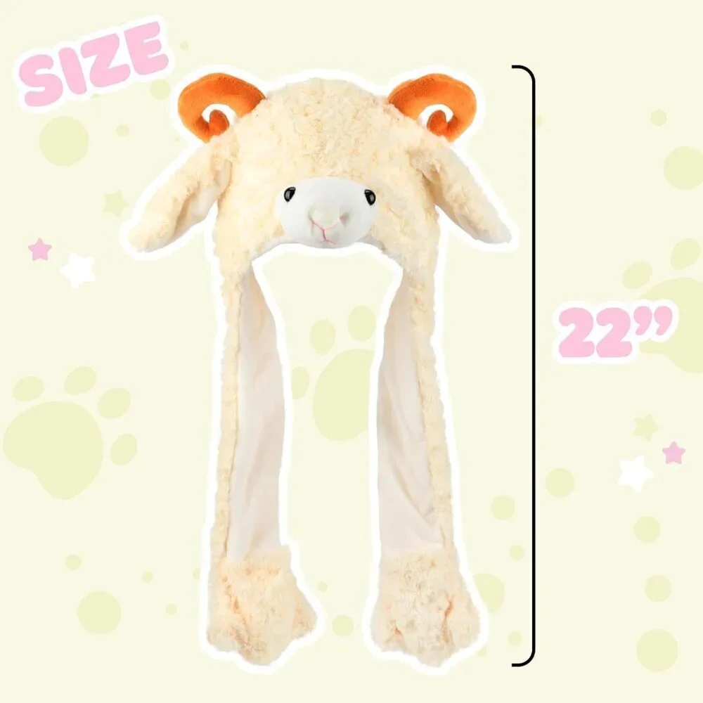 Kids Lamb Animal Hat with Ears Moving Jumping Pop Up Beating Plush Holiday